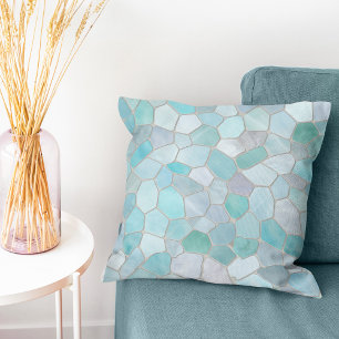 Azure Verdigris Mosaic Throw Pillow
