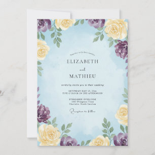 Azure Violet Flower Eucalyptus Wedding Invitation