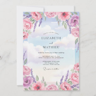 Azure Violet Ranunculus Eucalyptus Wedding Invitation