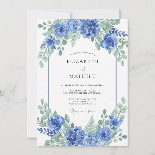 Azure Vivid Hydrangea Spring Wedding Invitation (Front)