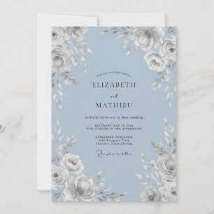 Azure White Leafy Wedding Invitation