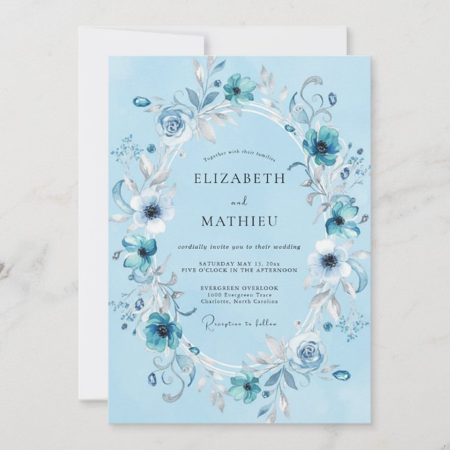 Azure Wreath Wedding Invitation (Front)