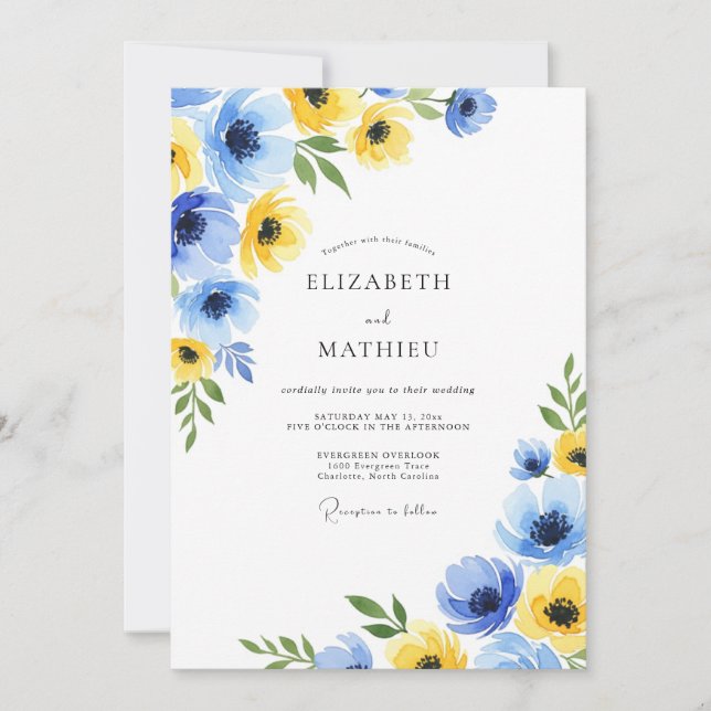 Azure Yellow Flourishing Spring Wedding Invitation (Front)