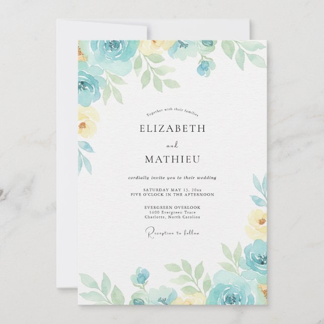 Azure Yellow Leafy Wedding Invitation (Front)