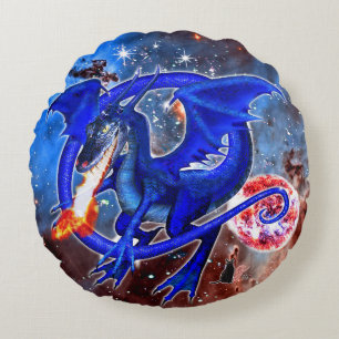 Azurite Cosmic Dragon  Round Pillow