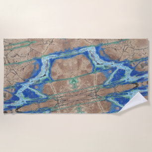 Azurite Stone  Beige and Turquoise Beach Towel