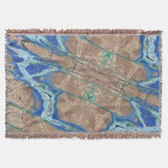 Azurite Stone  Beige and Turquoise Throw Blanket (Front)