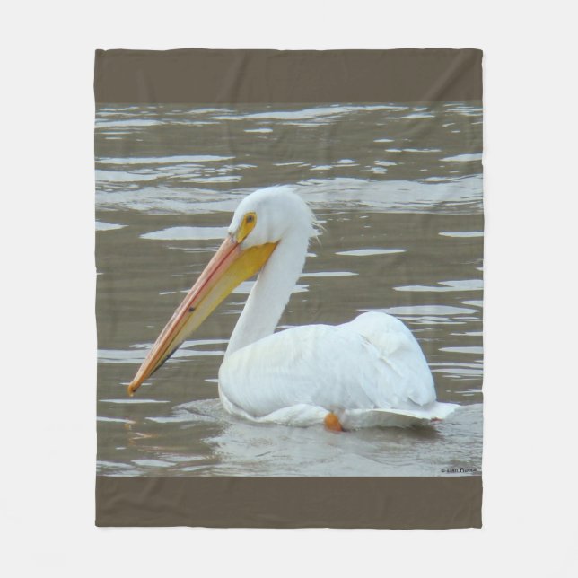 B15 White Pelican on Muddy Water Fleece Blanket (Front)