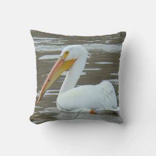 B15 White Pelican on Muddy Water Throw Pillow
