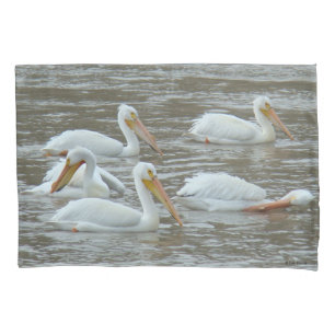 B16 White Pelicans on Muddy River Pillowcase