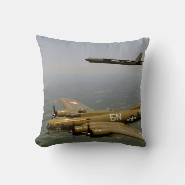 B17G and B52H in Flight Throw Pillow (Front)