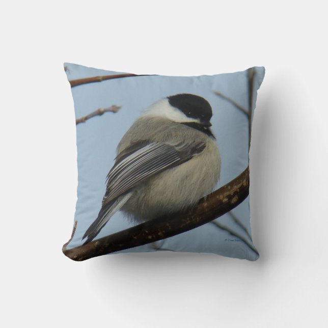 B21 Black Capped Chickadee Throw Pillow (Front)