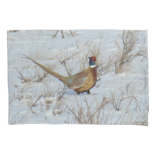 B22 Ring-necked Pheasant in Snow Pillowcase