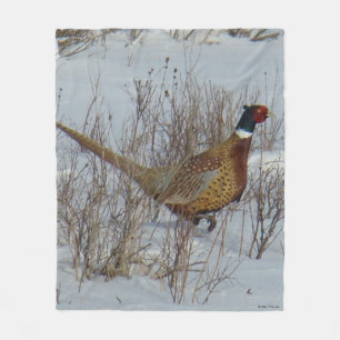 B23 Ring-necked Pheasant in Snow Fleece Blanket