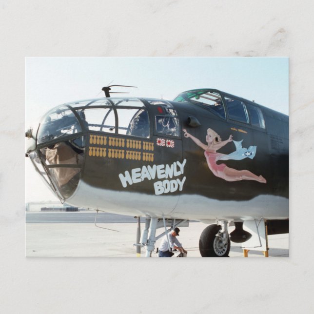 B25 MITCHELL BOMBER " HEAVENLY BODY" NOSE ART POSTCARD (Front)