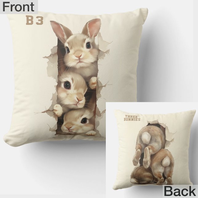 B3 Three Bunnies 3D Illusion  Throw Pillow (Creator Uploaded)