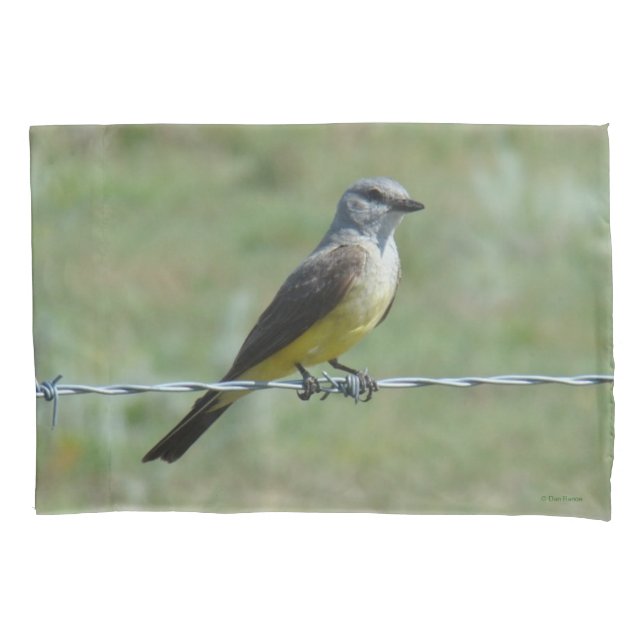 B44 Western Kingbird on Barb Wire Fence Pillowcase (Front)