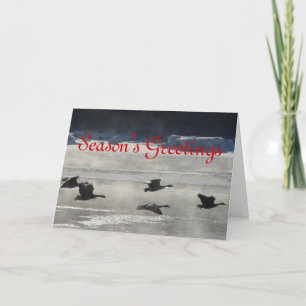 B47 Canadian Geese Over Frozen River Holiday Card