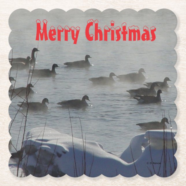 B49a Canada Geese on Foggy Frozen River Coaster (Front)