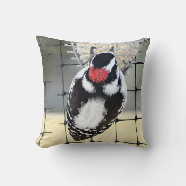 B53 Downy Woodpecker Throw Pillow (Front)