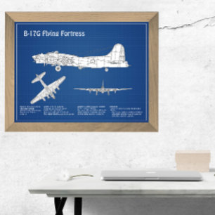 B-17 Flying Fortress - Airplane Blueprint Plan ABD Photo Print
