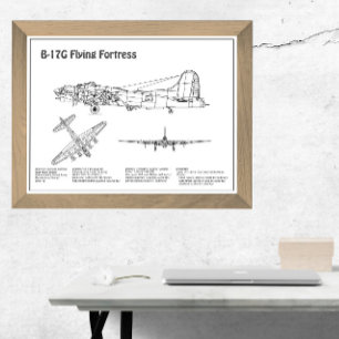 B-17 Flying Fortress - Airplane Blueprint Plans BD Photo Print