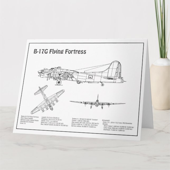 B-17 Flying Fortress - Airplane Blueprint Plans BD Thank You Card (Front)