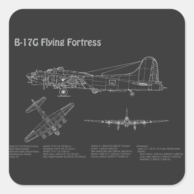 B-17 Flying Fortress - Airplane Blueprint Plans PD Square Sticker (Front)