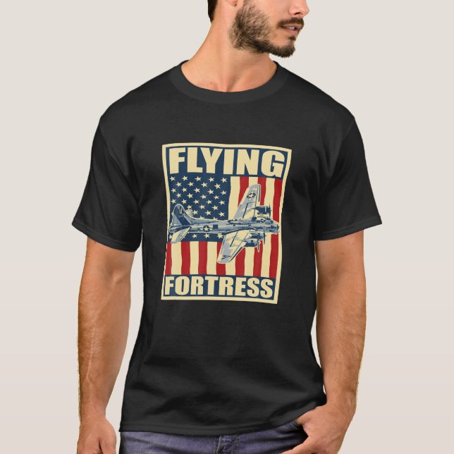 B-17 Flying Fortress Airplane USAF Aircraft Bomber T-Shirt (Front)