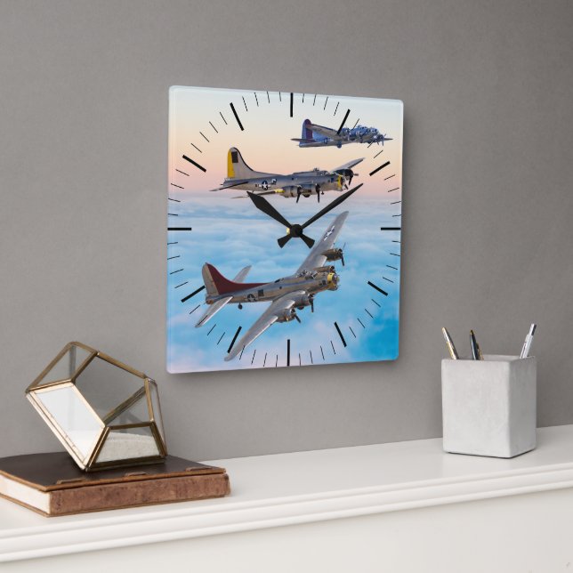 B-17 Flying FORTRESS BOMBER SQUADRON Square Wall Clock (Office)