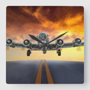 B-17 FLYING FORTRESS TAKEOFF SQUARE WALL CLOCK
