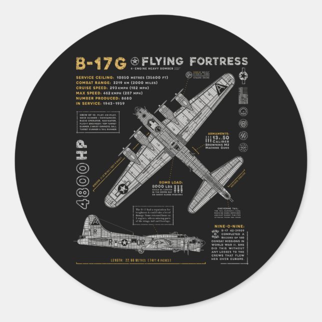 B-17 Flying Fortress Ww2 B-17G Bomber Aviation Classic Round Sticker (Front)