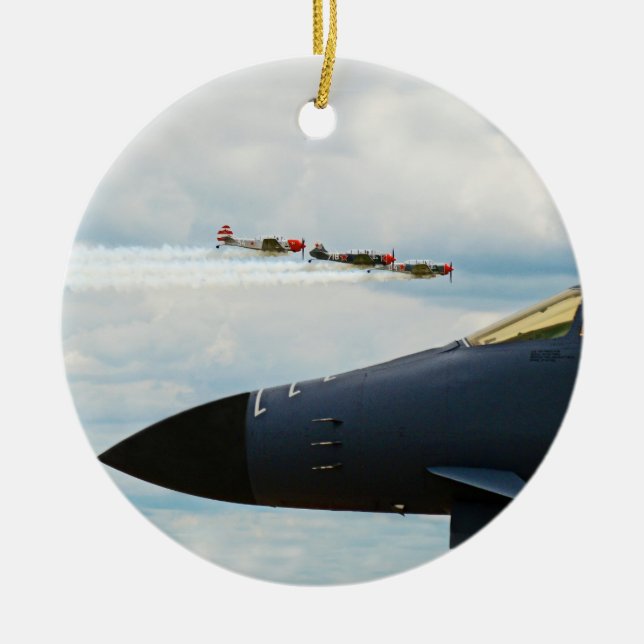 B-1 Bomber and WWII Fighters Ceramic Ornament (Front)