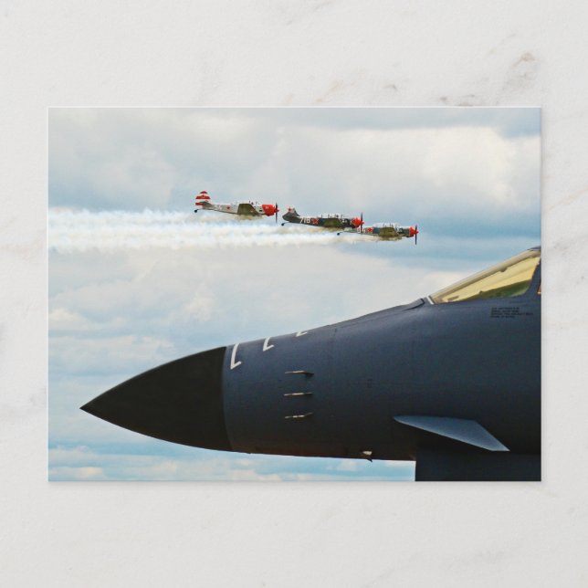 B-1 Bomber and WWII Fighters Postcard (Front)