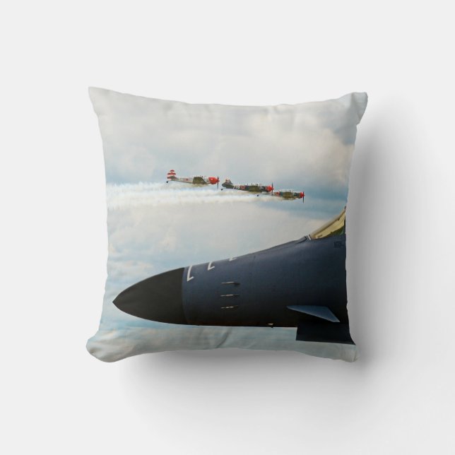 B-1 Bomber and WWII Fighters Throw Pillow (Front)