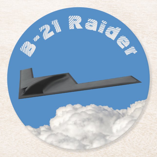 B-21 Raider Stealth Bomber Round Paper Coaster (Front)