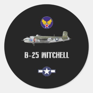 B-25 Mitchell Wwii Military Air Force Bomber With  Classic Round Sticker