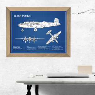 B-25B Mitchell Doolittle - Airplane Blueprint ABD Photo Print