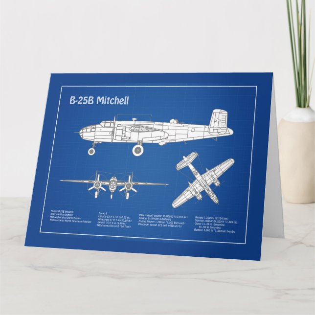 B-25B Mitchell Doolittle - Airplane Blueprint ABD Thank You Card (Front)