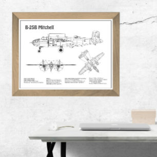 B-25B Mitchell Doolittle - Airplane Blueprint BD Photo Print