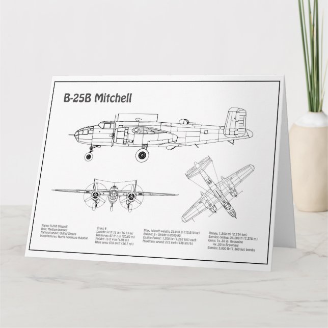 B-25B Mitchell Doolittle - Airplane Blueprint BD Thank You Card (Front)