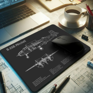 B-25B Mitchell Doolittle - Airplane Blueprint PD Mouse Pad