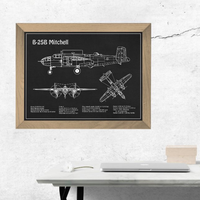 B-25B Mitchell Doolittle - Airplane Blueprint PD Photo Print (Creator Uploaded)