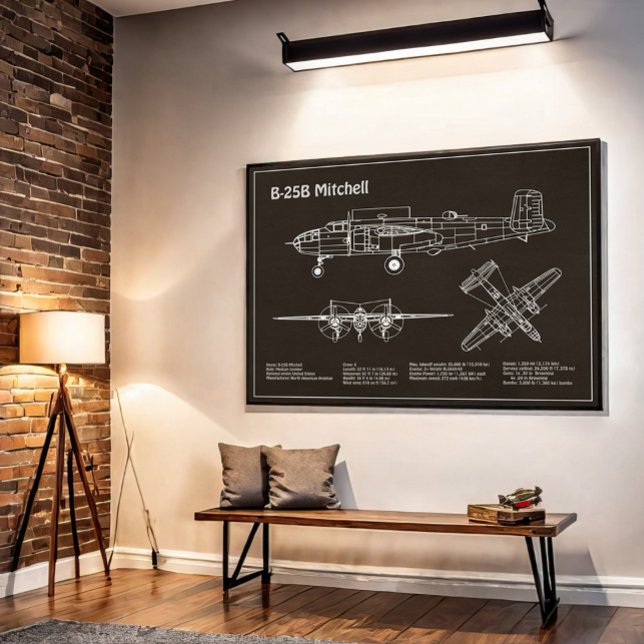 B-25B Mitchell Doolittle - Airplane Blueprint PD Poster (Creator Uploaded)