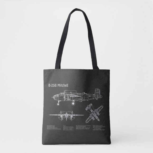 B-25B Mitchell Doolittle - Airplane Blueprint PD Tote Bag (Front)