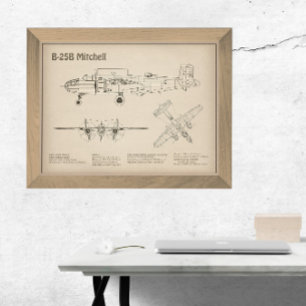 B-25B Mitchell Doolittle - Airplane Blueprint SD Photo Print