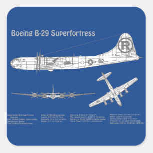B-29 Superfortress - Airplane Blueprint Plans ABD Square Sticker
