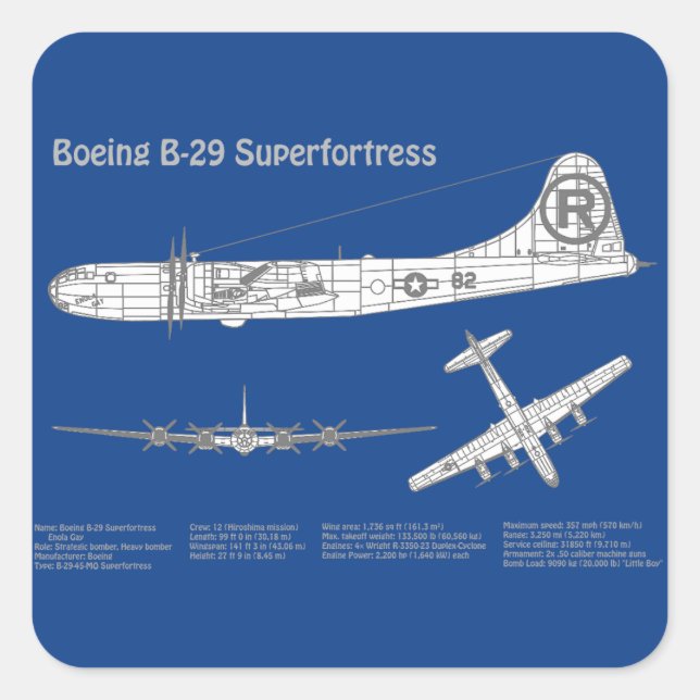 B-29 Superfortress - Airplane Blueprint Plans ABD Square Sticker (Front)