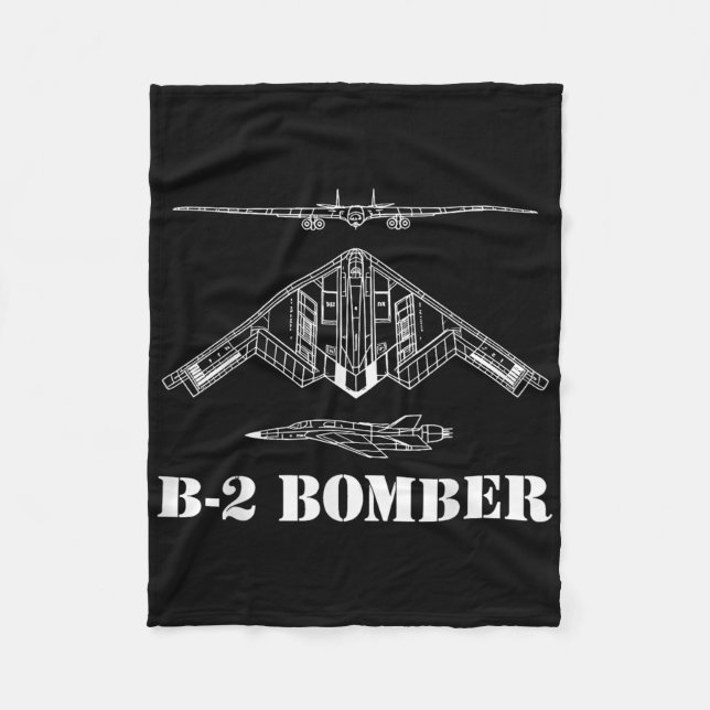 B-2 Bomber Aircraft Schematic Military Stealth Bom Fleece Blanket (Front)