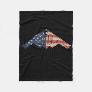 B-2 Bomber Stealth Aircraft Schematic American Fla Fleece Blanket